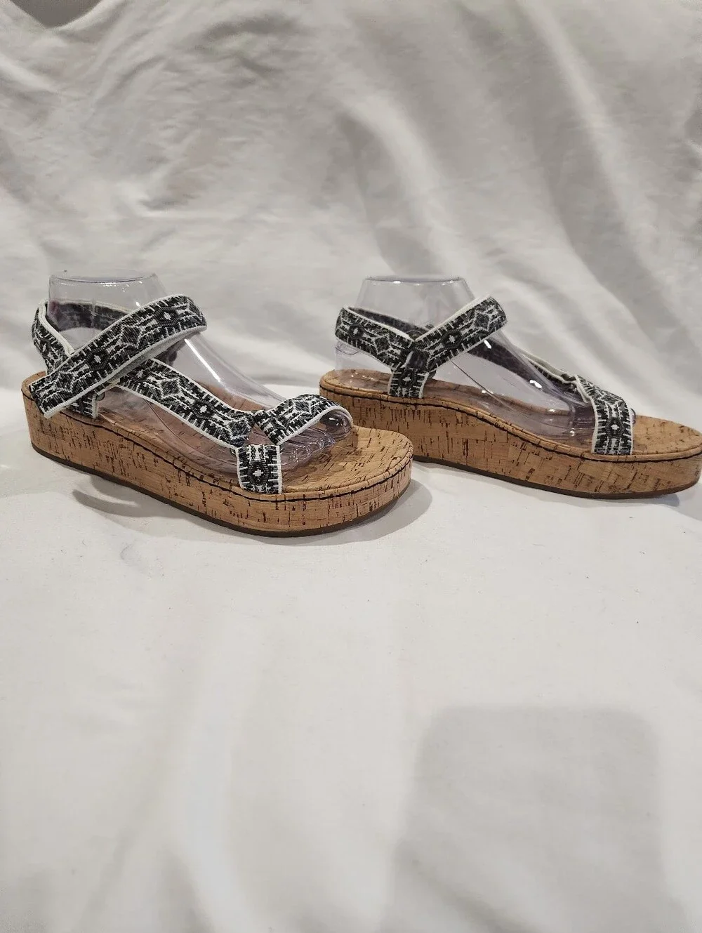 Born Sirena Sporty Black White & Cork Platform Sandals Size 10